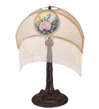 Meyda 23" High Reverse Painted Roses Fabric Table Lamp - 18244