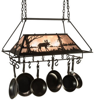 Meyda 40" Long Moose At Lake 3 Light Pot Rack - 210249