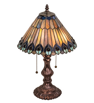 Meyda 19" High Tiffany Jeweled Peacock Accent Lamp - 217002