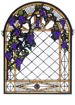 Meyda 22"w X 30"h Grape Diamond Trellis Stained Glass Window - 38327