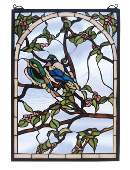 Meyda 14"w X 20"h Lovebirds Stained Glass Window - 47966