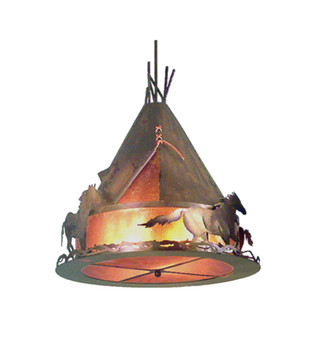 Meyda 24"w Teepee W/ Wild Horses Pendant - 65450