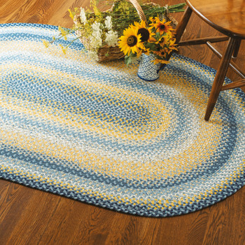 Homespice Decor Sunflowers Blue Braided Area Rugs