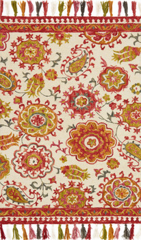 Loloi Farrah Fh-01 Ivory / Berry Hooked Area Rugs