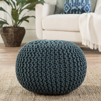 Jaipur Living Visby Teal Textured Round Pouf