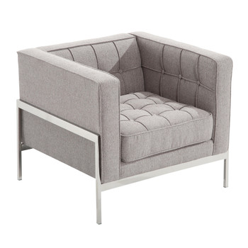 Armen Living Andre Contemporary Chair In Gray Tweed And Stainless Steel