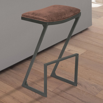 Armen Living Atlantis 30" Bar Height Backless Barstool In Mineral Finish With Bandero Tobacco Fabric