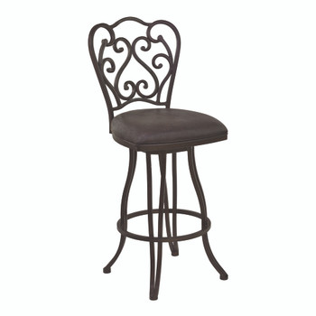 Armen Living Celeste 26" Counter Height Metal Swivel Barstool In Bandero Espresso Fabric And Auburn Bay Finish