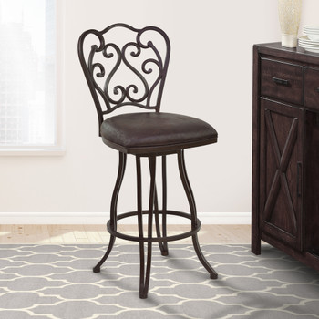 Armen Living Celeste 26" Counter Height Metal Swivel Barstool In Bandero Espresso Fabric And Auburn Bay Finish