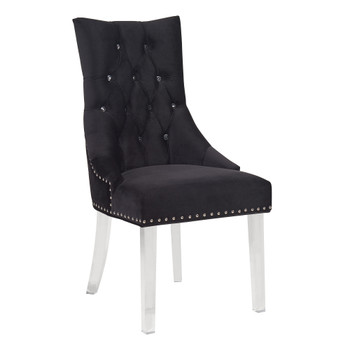Armen Living Gobi Modern And Contemporary Tufted Dining Chair In Black Velvet With Acrylic Legs