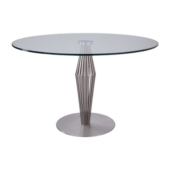 Lindsey Contemporary Dining Table In Brushed Stainless Steel Finish And Clear Glass Top