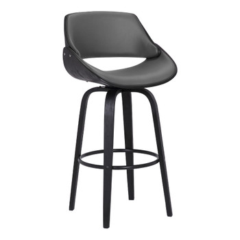 Mona Contemporary 30" bar Height swivel Barstool In Black Brush Wood Finish And Grey Faux Leather