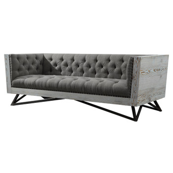 Armen Living Regis Contemporary Sofa In Grey Fabric With Black Metal Finish Legs And Antique Brown Nailhead Accents