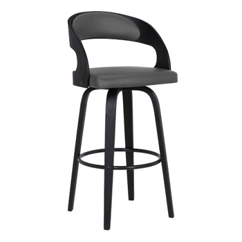 Shelly Contemporary 26" Counter Height swivel Barstool In Black Brush Wood Finish And Grey Faux Leather