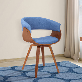 Armen Living Summer Mid-century Chair In Blue Fabric With Walnut Wood Finish