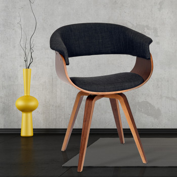 Armen Living Summer Modern Chair In Charcoal Fabric And Walnut Wood