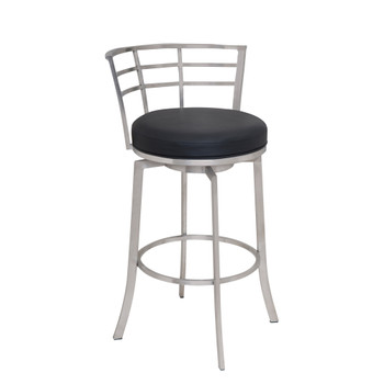 Armen Living Viper 26" Counter Height Swivel Barstool In Brushed Stainless Steel Finish With Black Faux Leather