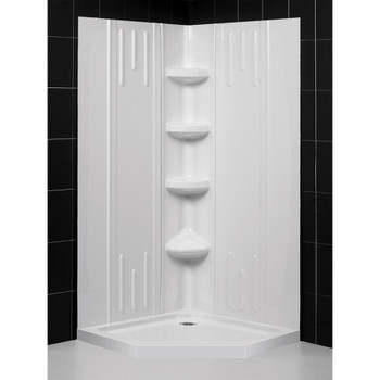 Dreamline 38 In. X 38 In. X 75 5/8 In. H Neo-angle Shower Base And Qwall-2 Acrylic Corner Backwall Kit In White DL-6041C-01