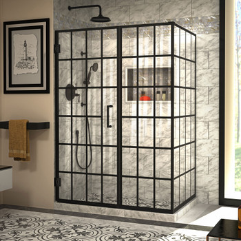 Dreamline Unidoor Toulon 34 In. D X 52 In. W X 72 In. H Frameless Hinged Shower Enclosure In Satin Black SHEN-2434520-89