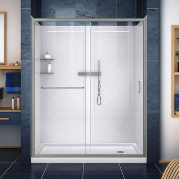 Dreamline Infinity-z 36 In. D X 60 In. W X 76 3/4 In. H Semi-frameless Sliding Shower Door, Shower Base And Qwall-5 Backwall Kit, Clear Glass - DL-6119-CL