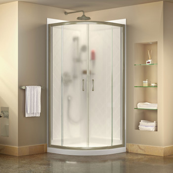 Dreamline Prime 33 In. X 33 In. X 76 3/4 In. H Sliding Shower Enclosure, Shower Base And Qwall-4 Acrylic Backwall Kit, Frosted Glass - DL-6152-FR