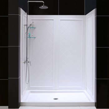 Dreamline 32 In. D X 60 In. W X 76 3/4 In. H Slimline Single Threshold Shower Base And Qwall-5 Acrylic Backwall Kit - DL-6190