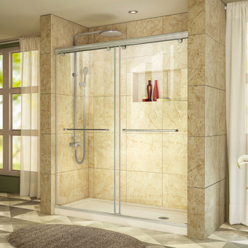 Dreamline Charisma 30 In. D X 60 In. W X 78 3/4 In. H Frameless Bypass Sliding Shower Door And Slimline Shower Base Kit - DL-6940-CL