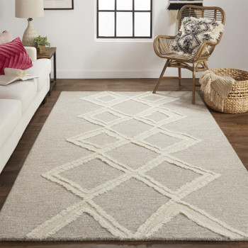 Feizy 8009FBRN Anica Hand Tufted Taupe / Ivory Area Rugs