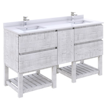 Fresca Formosa 58" Floor Standing Open Bottom Double Sink Modern Bathroom Cabinet In Rustic White - FCB31-241224RWH-FS