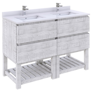 Fresca Formosa 46" Floor Standing Open Bottom Double Sink Modern Bathroom Cabinet In Rustic White - FCB31-2424RWH-FS