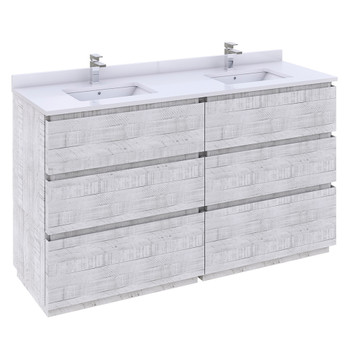 Fresca Formosa 58" Floor Standing Double Sink Modern Bathroom Cabinet In Rustic White - FCB31-3030RWH-FC