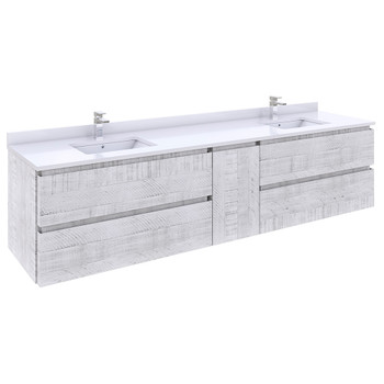 Fresca Formosa 84" Wall Hung Double Sink Modern Bathroom Cabinet W/ Top & Sinks In Rustic White - FCB31-361236RWH-CWH-U