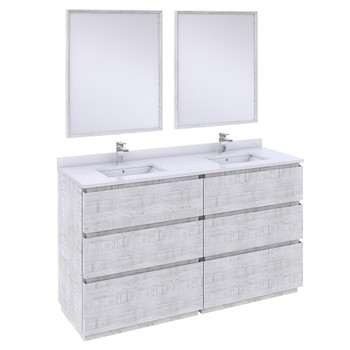 Fresca Formosa 60" Floor Standing Double Sink Modern Bathroom Vanity W/ Mirrors In Rustic White - FVN31-3030RWH-FC