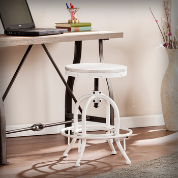 Industrial Adjustable Height Swiveling Stool - White