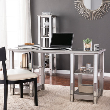 Wedlyn Mirrored Desk - Glam Style - Brushed Matte Silver W/ Mirror