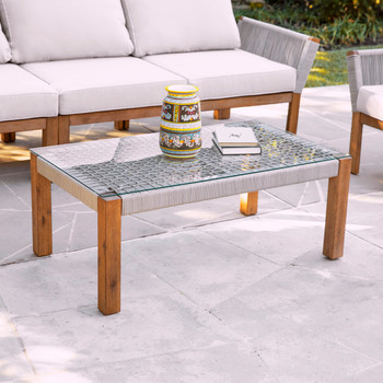 Brendina Outdoor Glass-top Cocktail Table