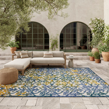 Nourison Aloha Alh21 Ivory Blue Area Rugs