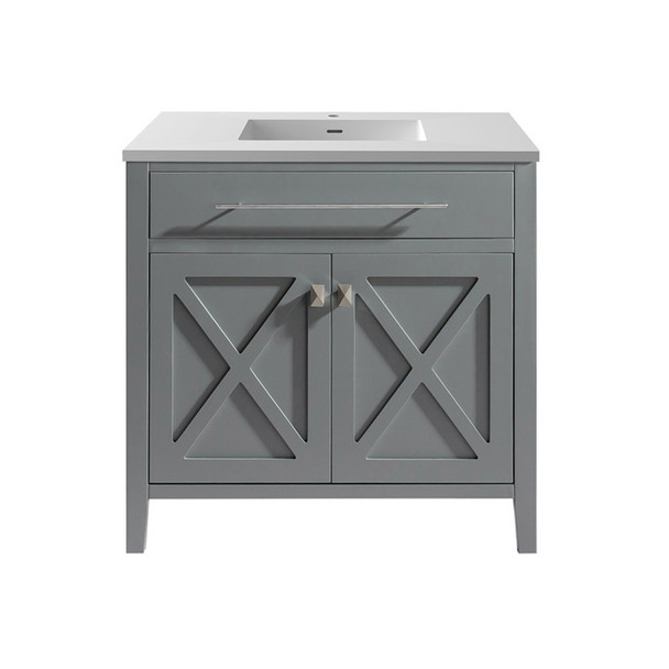 Wimbledon - 36 - Grey Cabinet + Matte White Viva Stone Solid Surface Countertop