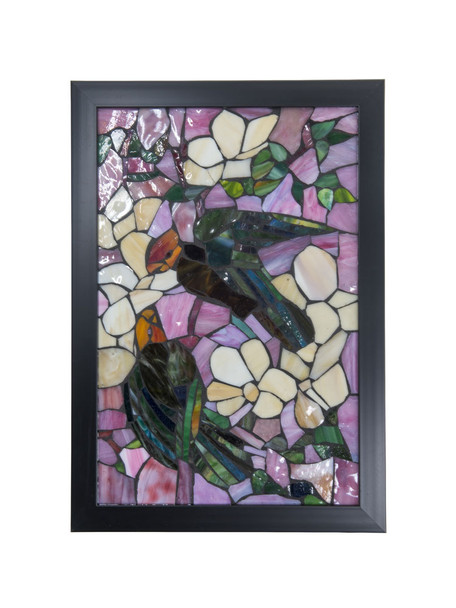 Dale Tiffany Parrots Mosaic Art Glass Wall Panel