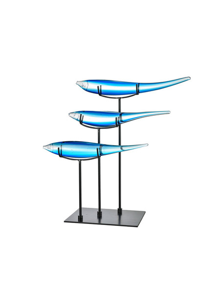 Dale Tiffany 3 Blue Fish Handcrafted Art Glass Figurine