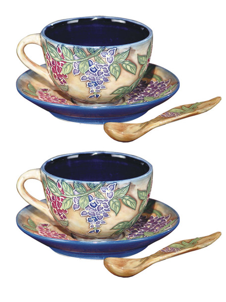 Dale Tiffany Springdale 2.75"h Grape Vine 2-piece Hand Painted Porcelain Cup And Saucer Set
