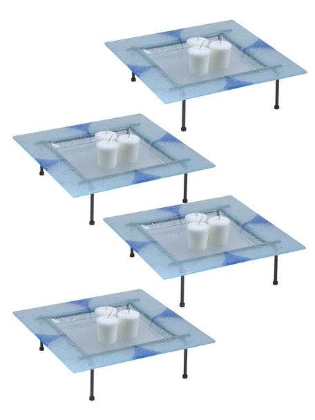 Dale Tiffany Springdale 1.5"h Blue Triangle 4-piece Fused Glass Candle Votives With Stands