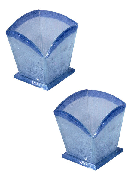 Dale Tiffany Springdale 4"h Blue Bubble 2-pack Fused Glass Candle Votive Set