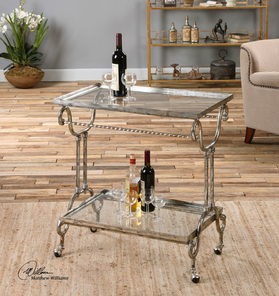 Uttermost Acasia Silver Tea Cart