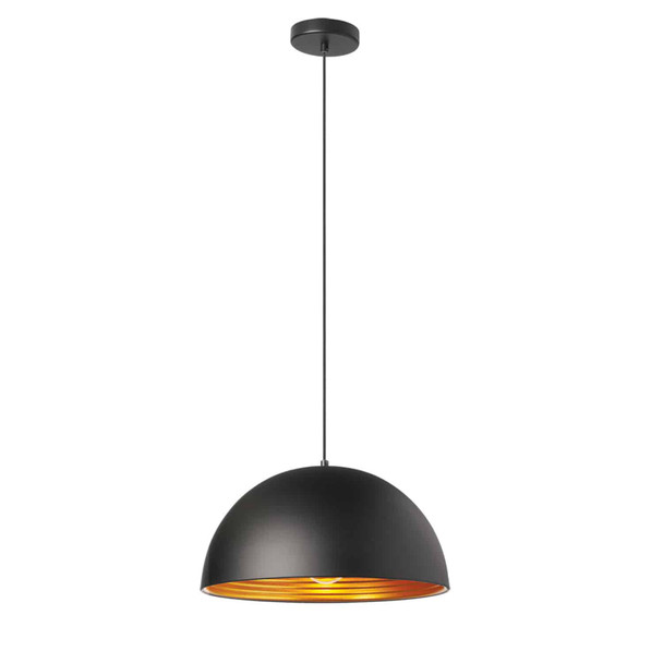 Dainolite 1lt Pendant, Matte Black Exterior, Gold Interior - HKI-161LP-BK
