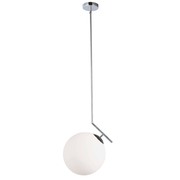 Dainolite 1lt Incand White Glass Pendant, Pc Finish - ORN-141P-PC-WH