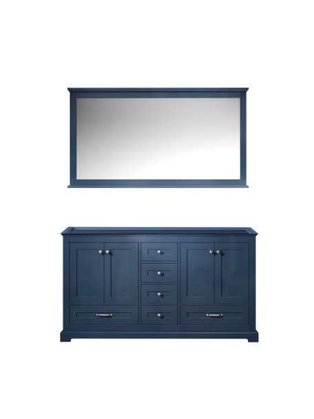 Dukes 60" Navy Blue Double Vanity, No Top And 58" Mirror