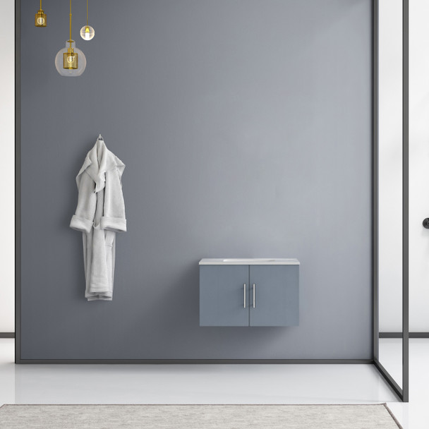 Geneva 30" Dark Grey Single Vanity, White Carrara Marble Top, White Square Sink And No Mirror