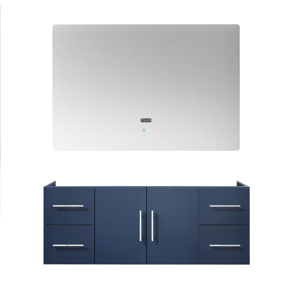 Geneva 48" Navy Blue Single Vanity, No Top And 48" Led Mirror