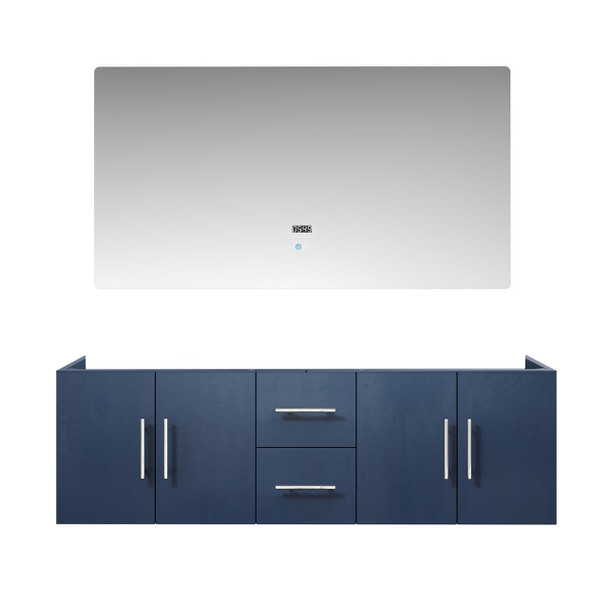 Geneva 60" Navy Blue Double Vanity, No Top And 60" Led Mirror